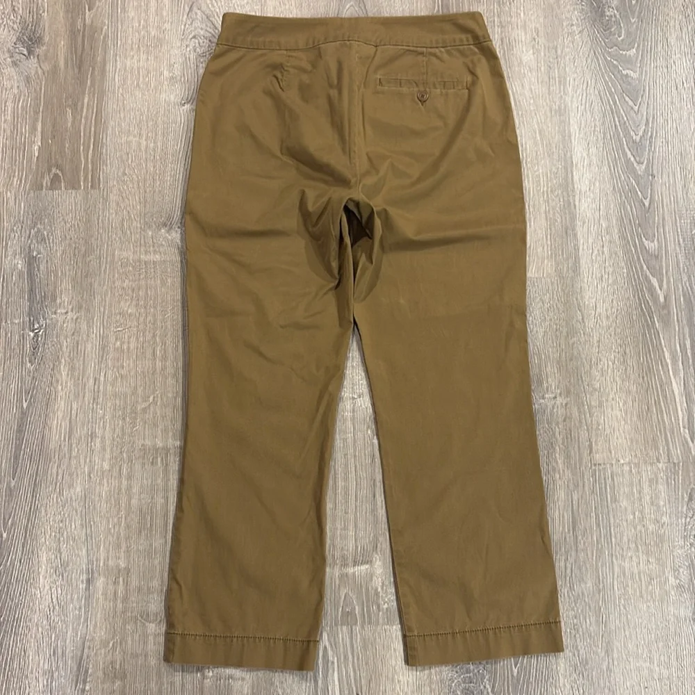 Eileen Fisher Straight Leg Chino Crop Pants Dark Khaki Stretch Cotton Twill